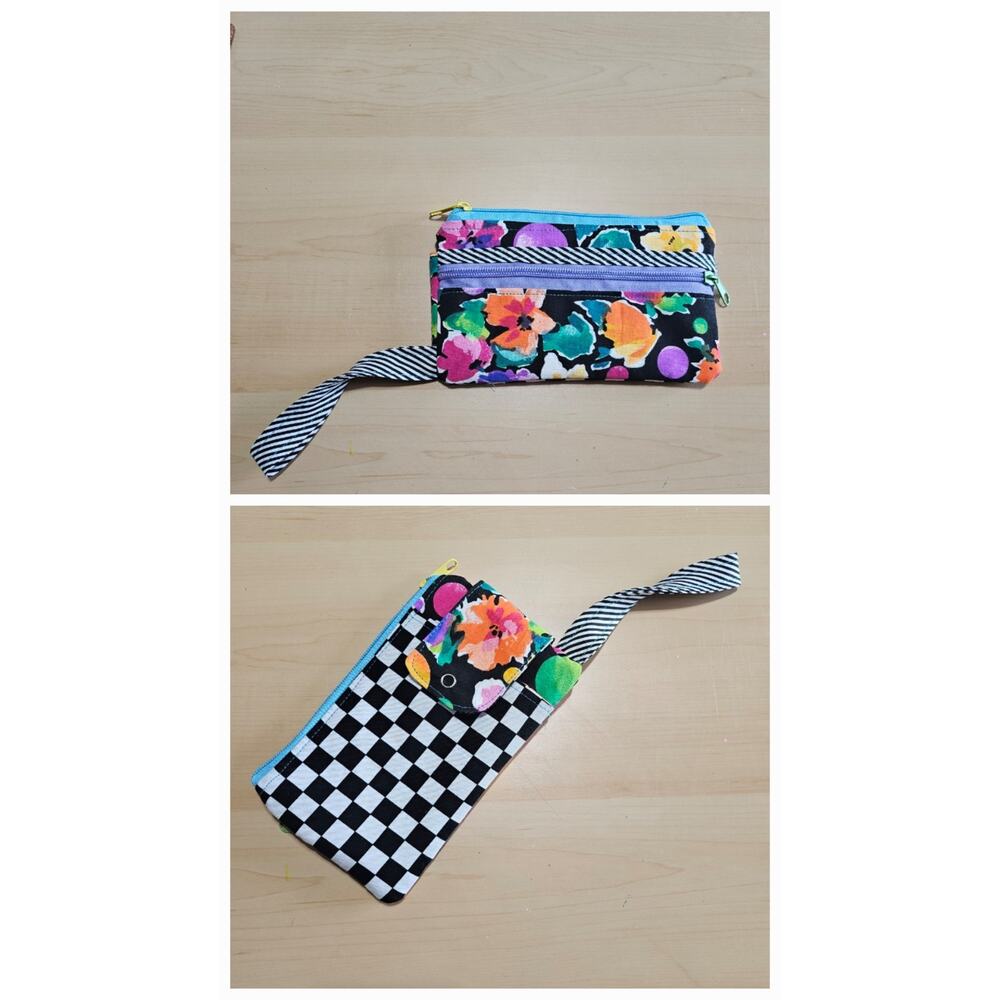 Handmade Phone Wallet Wristlet With Two Zipper Pockets And A Snap Button Pocket